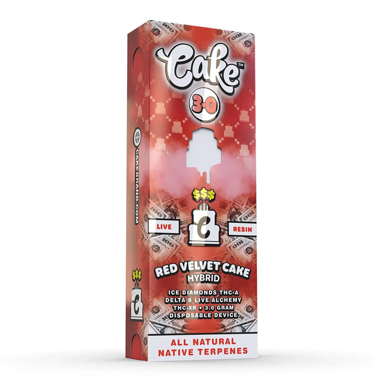 CAKE 3.0 Money Line Live Resin Ice Diamonds THC-A + Delta 8 Live Alchemy + THC-XR Disposable 3G - Red Velvet Cake (Hybrid)
