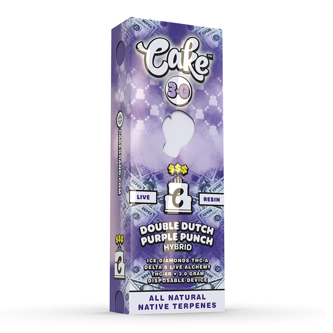 CAKE 3.0 Money Line Live Resin Ice Diamonds THC-A + Delta 8 Live Alchemy + THC-XR Disposable 3G - Double Dutch Purple Punch (Hybrid)