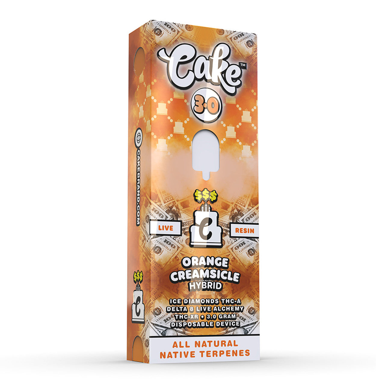 CAKE 3.0 Money Line Live Resin Ice Diamonds THC-A + Delta 8 Live Alchemy + THC-XR Disposable 3G - Orange Creamsicle (Hybrid)