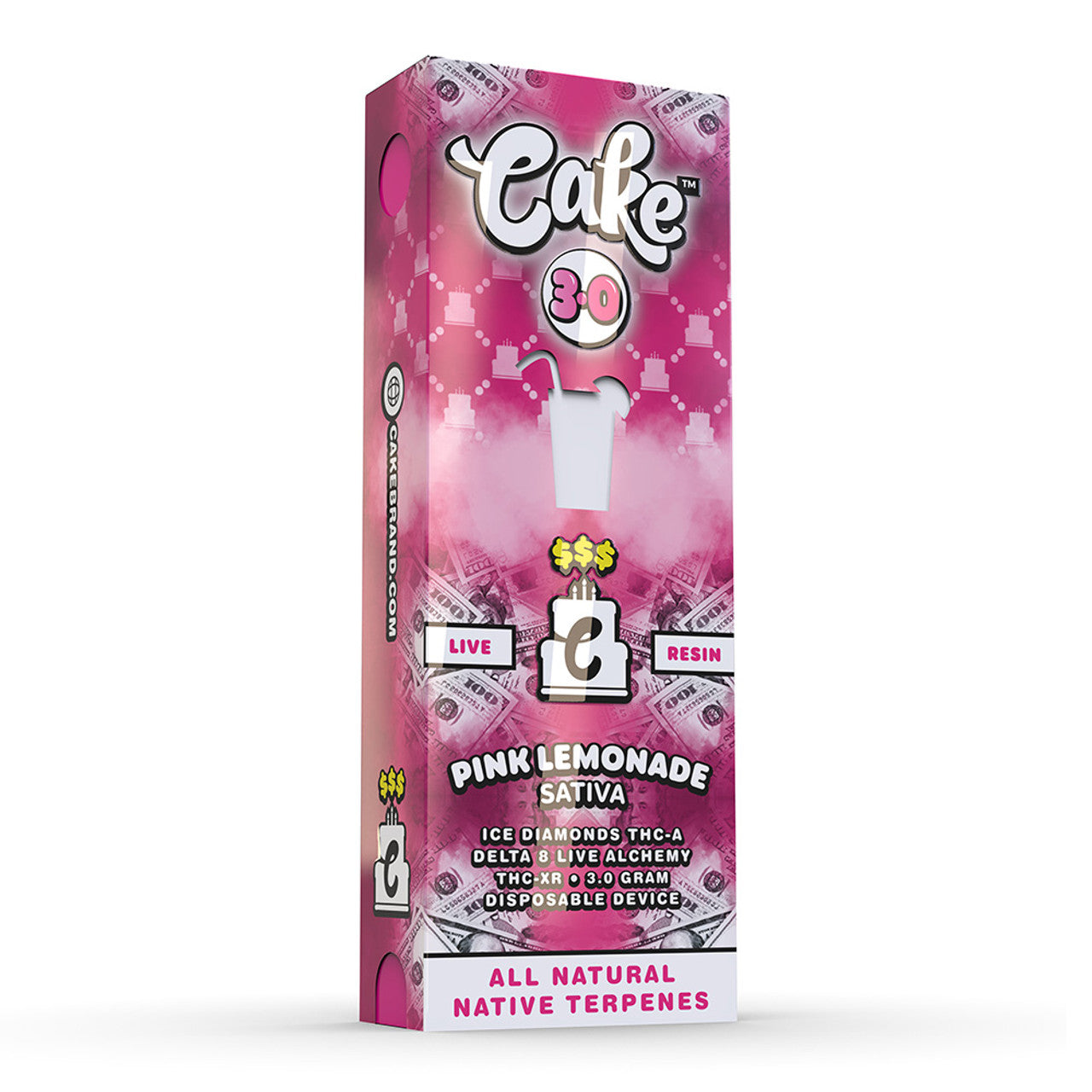 CAKE 3.0 Money Line Live Resin Ice Diamonds THC-A + Delta 8 Live Alchemy + THC-XR Disposable 3G - Pink Lemonade (Sativa)