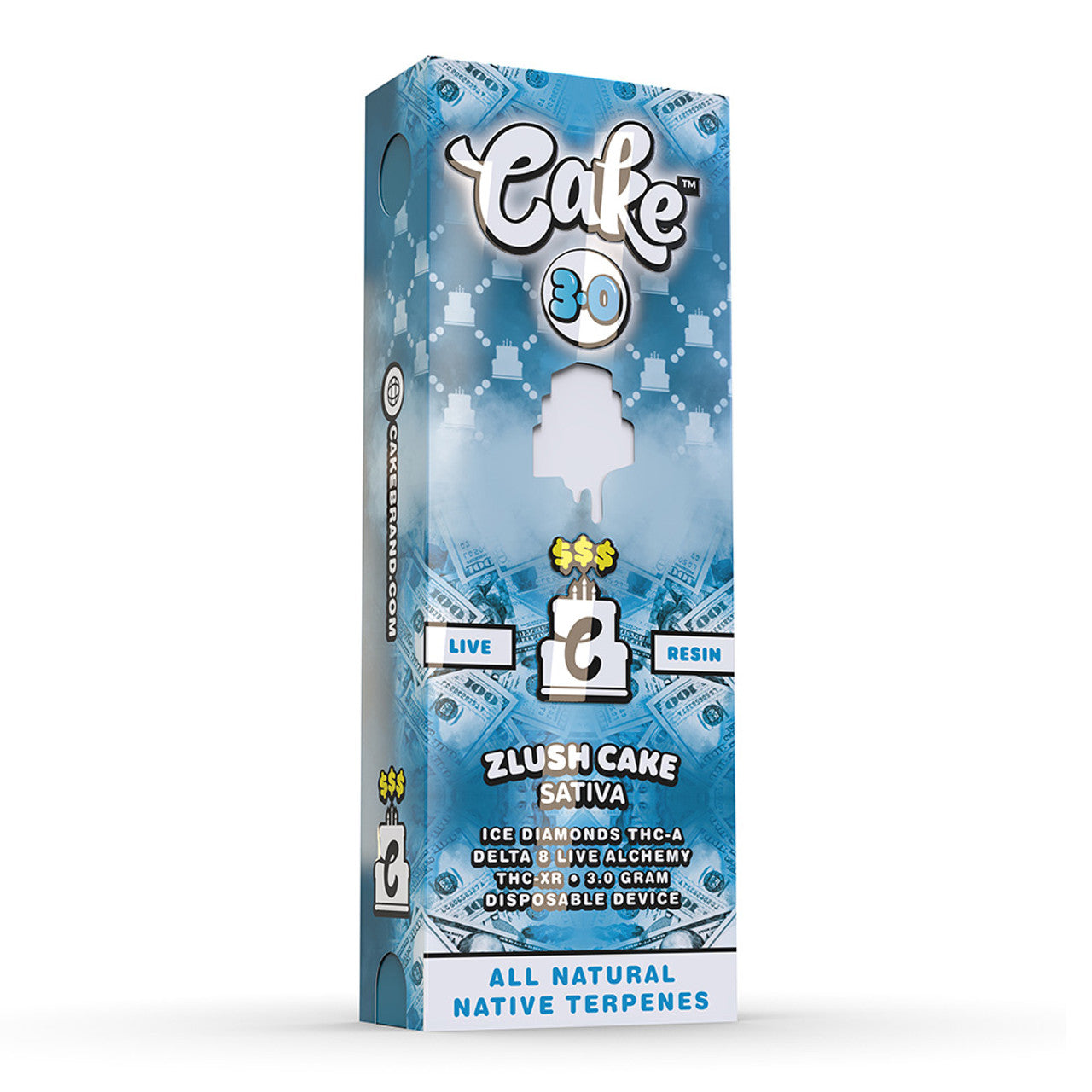 CAKE 3.0 Money Line Live Resin Ice Diamonds THC-A + Delta 8 Live Alchemy + THC-XR Disposable 3G - Zlush Cake (Sativa) 