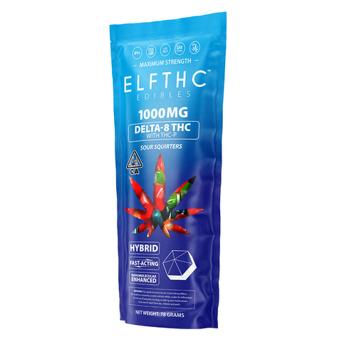 ELFTHC Maximum Strength Delta-8 THC With THC-P Edibles 1000MG - Sour Squirters (Hybrid)