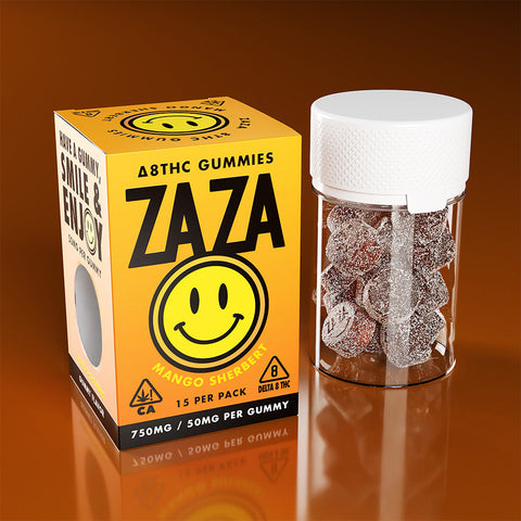 ZAZA Delta 8 THC 750mg Gummies - 15ct Jar - Mango Sherbert