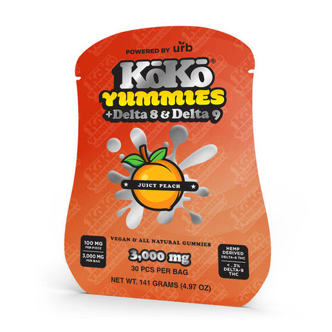 Koko Yummies Powered by Urb Delta 8 + Delta 9 Vegan & All Natural Gummies 3000MG - Juicy Peach