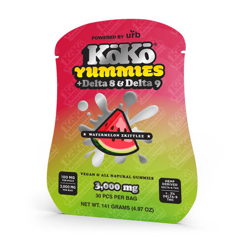 Koko Yummies Powered by Urb Delta 8 + Delta 9 Vegan & All Natural Gummies 3000MG - Watermelon Rainbow Candy