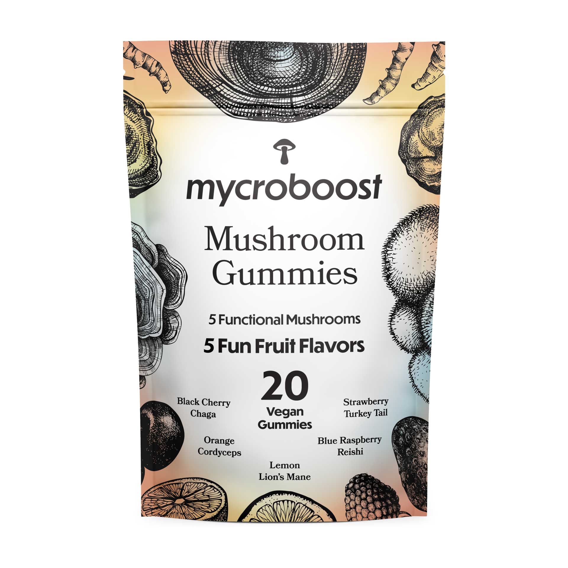 Mycroboost Vegan Mushroom Gummies Assorted Fruit 20-Ct Bag