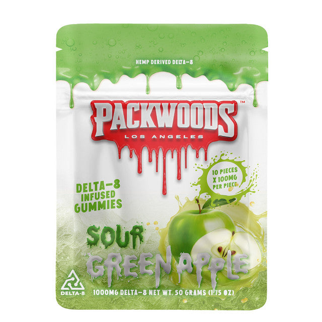 Packwoods 1000MG Delta 8 Gummies - 10ct Pouch - Sour Green Apple
