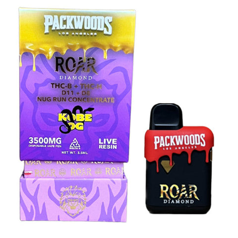 Packwoods x Roar Diamond Live Resin 3500MG THC-B + THC-H + D11 + D8 Nug Run Concentrate Disposable Vape 3.5ML - Kobe OG 