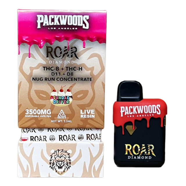 Packwoods x Roar Diamond Live Resin 3500MG THC-B + THC-H + D11 + D8 Nug Run Concentrate Disposable Vape 3.5ML -  Sundae Driver