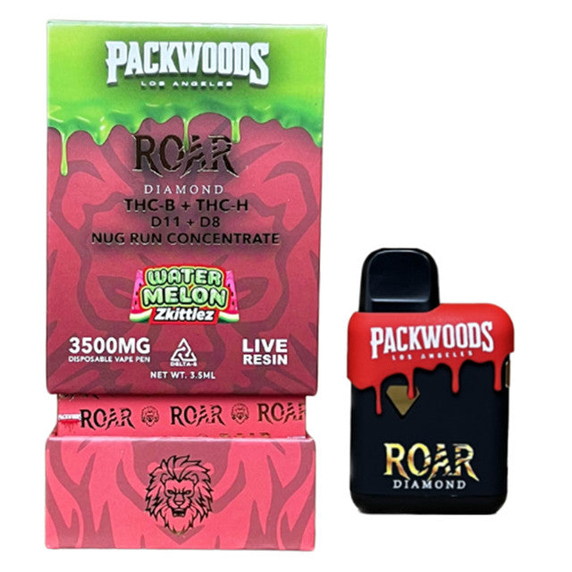 Packwoods x Roar Diamond Live Resin 3500MG THC-B + THC-H + D11 + D8 Nug Run Concentrate Disposable Vape 3.5ML - Watermelon Rainbow Candy 