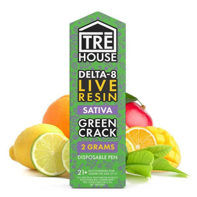 TRE House 1755MG Delta 8 Live Resin Disposable Vape Pen 2G Green Crack 