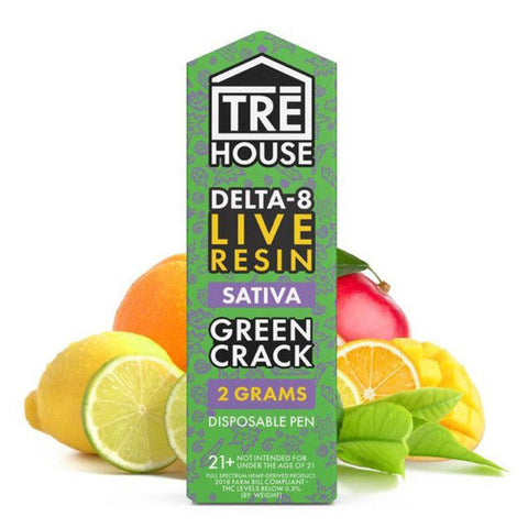 TRE House 1755MG Delta 8 Live Resin Disposable Vape Pen 2G Green Crack 