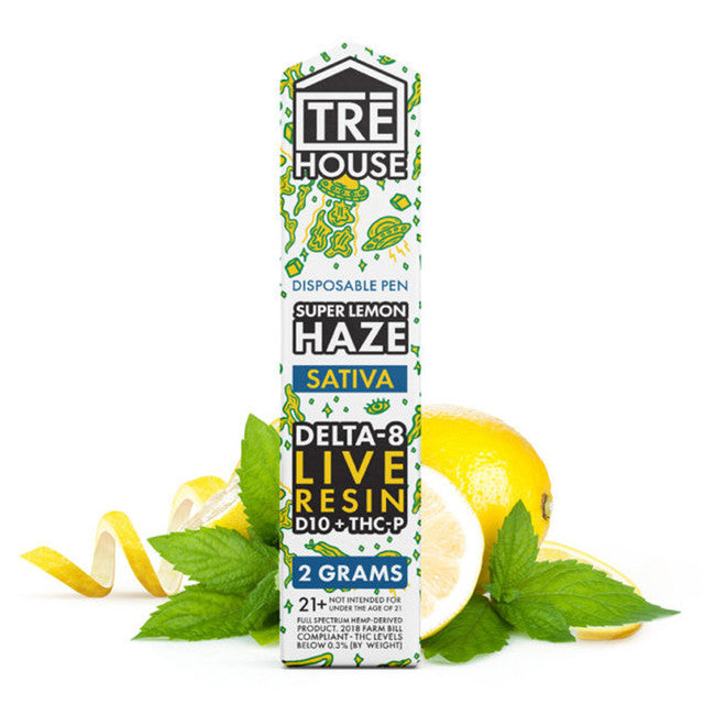 TRE House 2G Live Resin D8 + D10 + THC-P Rechargeable Disposable Vape Pen - Super Lemon HAZE 