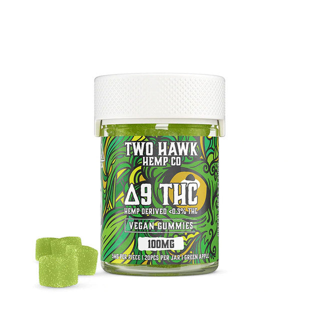 Two Hawk Hemp Co. 100MG Delta-9 THC Infused Vegan Gummies - Green Apple 