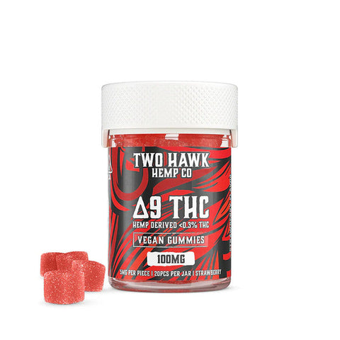 Two Hawk Hemp Co. 100MG Delta-9 THC Infused Vegan Gummies - Strawberry 