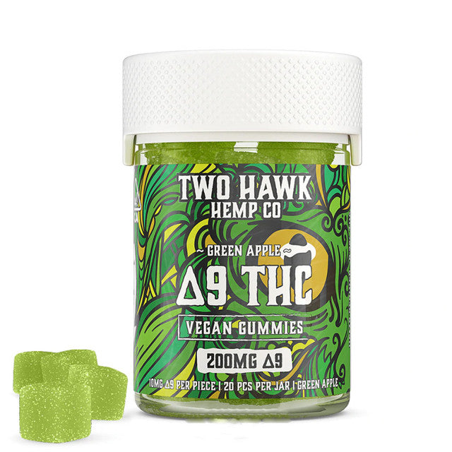Two Hawk Hemp Co. 200MG Delta-9 THC Infused Vegan Gummies - Green Apple 