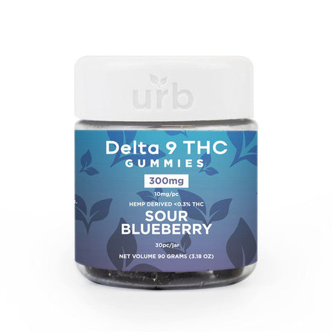 Urb 300MG Delta 9 THC Hemp Derived Gummies - 30ct Jar - Sour Blueberry 