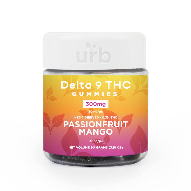 Urb 300MG Delta 9 THC Hemp Derived Gummies - 30ct Jar - Passionfruit Mango