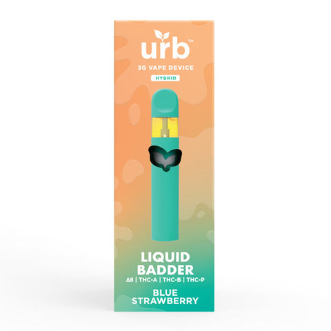 Urb Liquid Badder Delta-8 + THCA + THC-B + THC-P Disposable Vape Device 3G - Blue Strawberry (Hybrid)