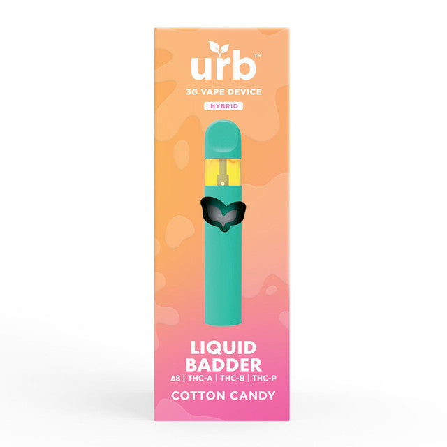 Urb Liquid Badder Delta-8 + THCA + THC-B + THC-P Disposable Vape Device 3G - Cotton Candy (Hybrid)