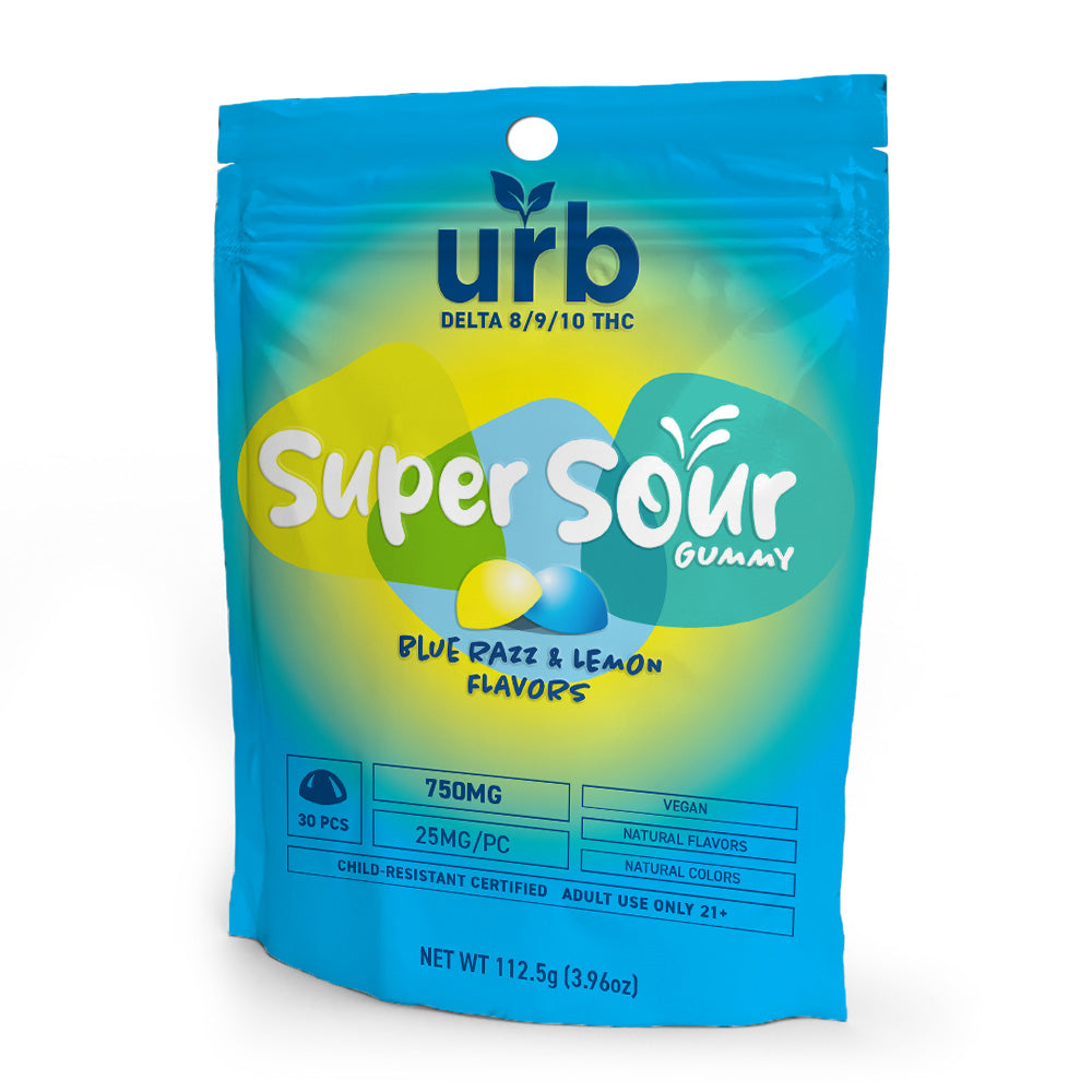 Urb Delta 8/9/10 THC Super Sour Gummy 750MG - Blue Razz & Lemon Flavors 