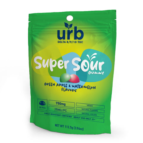 Urb Delta 8/9/10 THC Super Sour Gummy 750MG - Green Apple & Watermelon Flavors 
