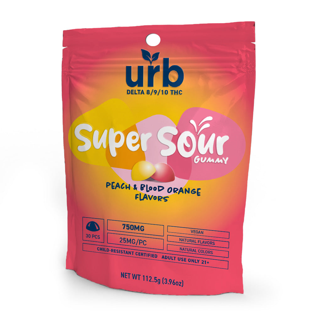 Urb Delta 8/9/10 THC Super Sour Gummy 750MG - Peach & Blood Orange Flavors 