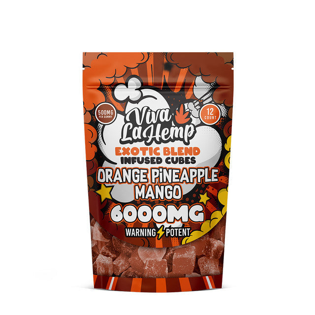 Viva La Hemp Delta 8 Exotic Blend HHC + CBN Infused Cubes Gummies 6000MG - Orange Pineapple Mango 